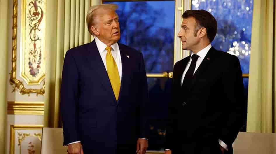 Donald Trump et Emmanuel Macron, le 7 décembre 2024 à l’Élysée, à l'occasion de la réouverture de Notre-Dame.