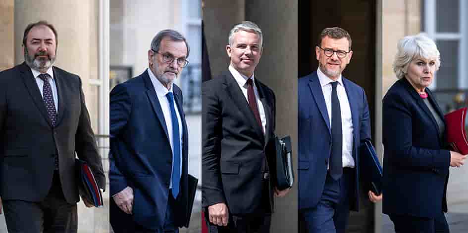 François Braun, ex-ministre de la Santé et de la Prévention. Jean-François Carenco, ex-ministre délégué aux Outre-Mer. Jean-Christophe Combe, ex-ministre des Solidarités. Olivier Klein, ex-ministre délégué à la Ville et au Logement. Isabelle Rome, ex-ministre déléguée à l’Égalité entre les femmes et les hommes.