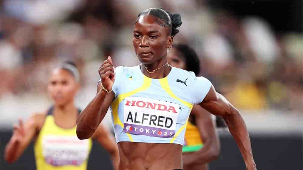 Julien Alfred, de Sainte-Lucie, s'est illustrée lors de la finale du 100 mètres féminin aux mondiaux d'athlétisme à Tokyo, le samedi 13 septembre.
