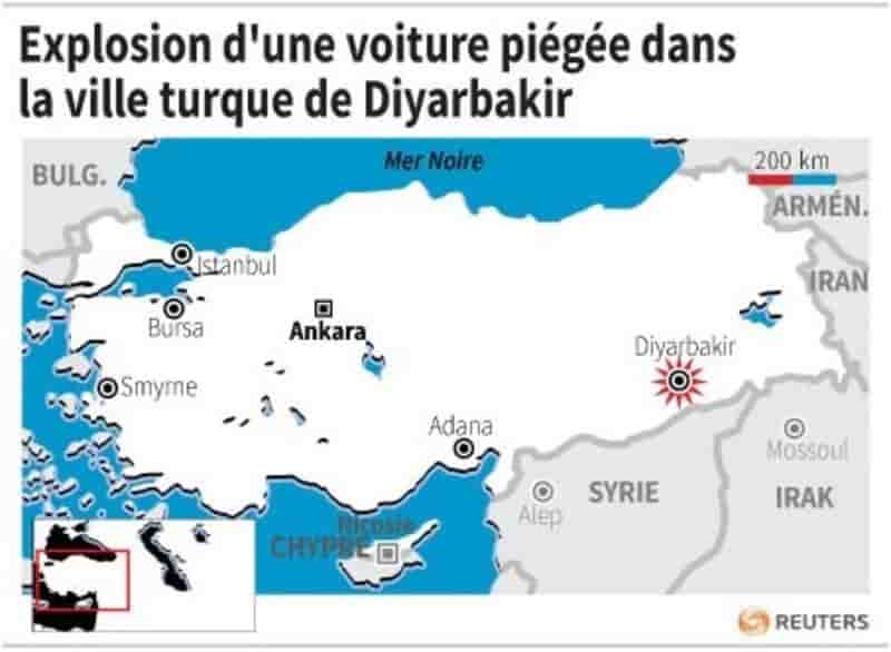 Explosion d'une voiture piegee dans la ville turque de diyarbakir