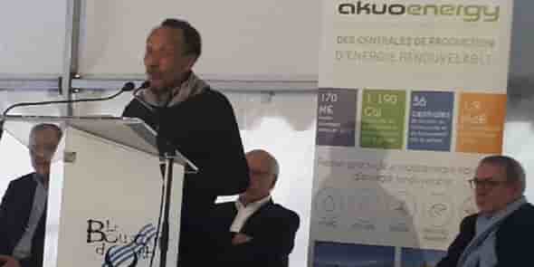 Pierre Rabhi, lors de la pose de la 1e pierre du parc photovoltaïque du Bousquet d'Orb (34) le 9 février 2018.