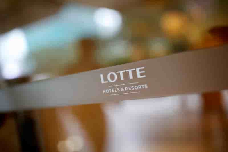 The logo of lotte hotel is seen at a lotte hotel in seoul