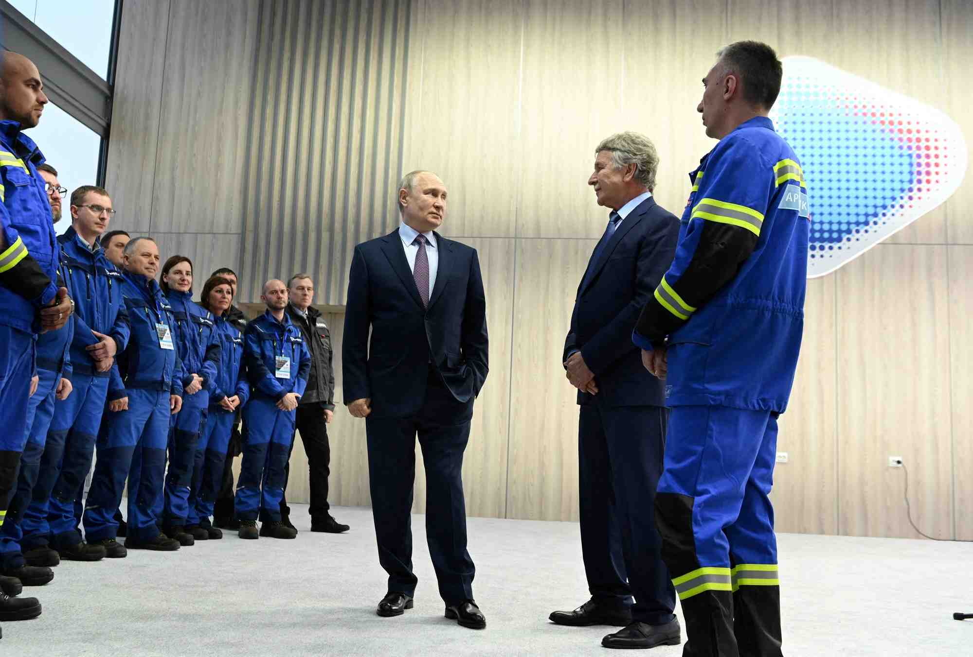 File photo: russian president putin launches the first natural gas liquefaction line on a gravity-type base for the arctic lng-2 project in murmansk region