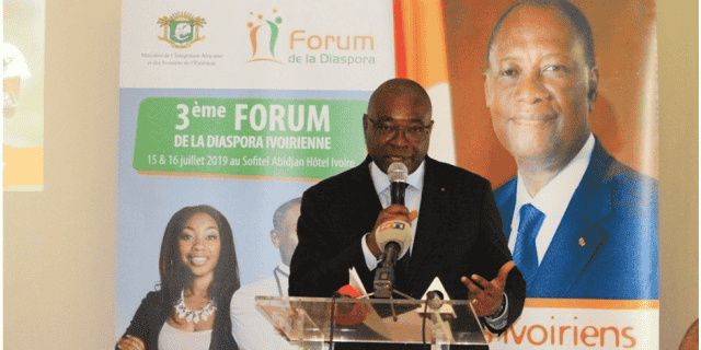 Alassane Zié Diamouténé, directeur de cabinet du ministre de l’Intégration africaine et des Ivoiriens de l’extérieur, lors du lancement de la 3e édition du Forum de la diaspora, le 9 juillet 2019 à Abidjan.