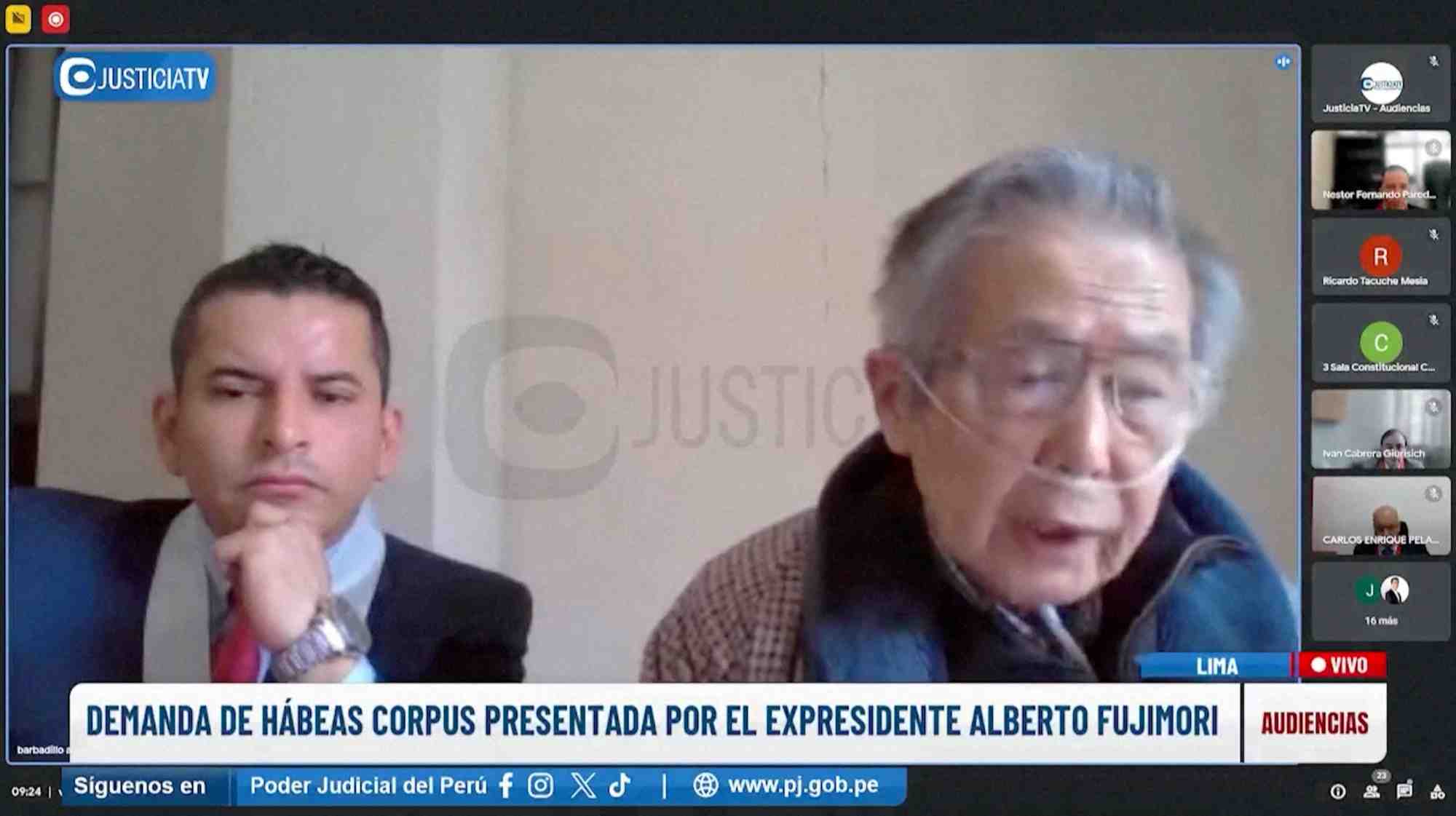 L'ancien president peruvien fujimori lors d'une audition en distanciel