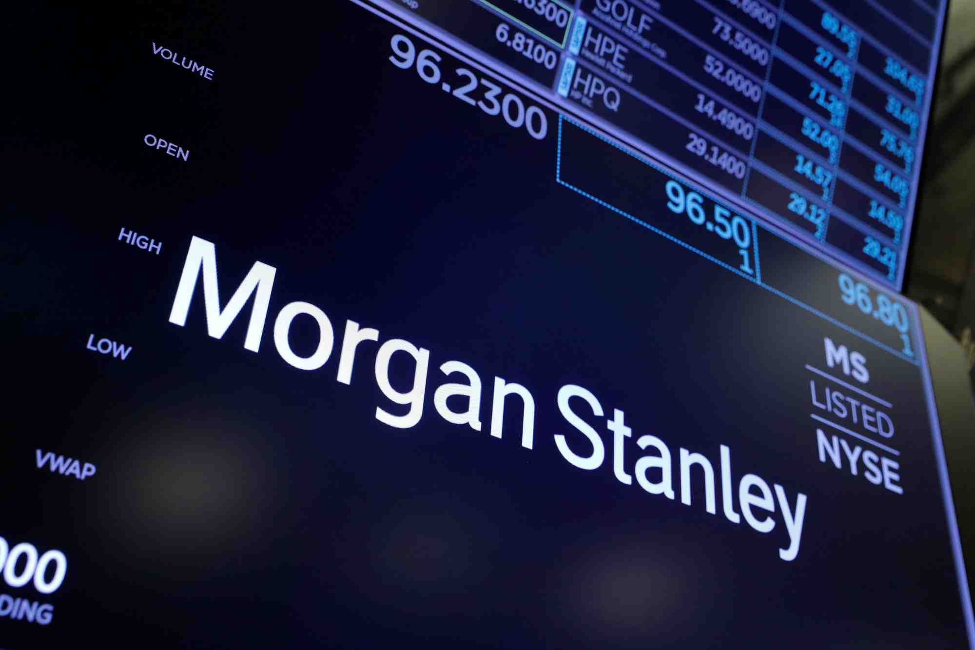 Photo du logo de morgan stanley a la bourse de new york (nyse)