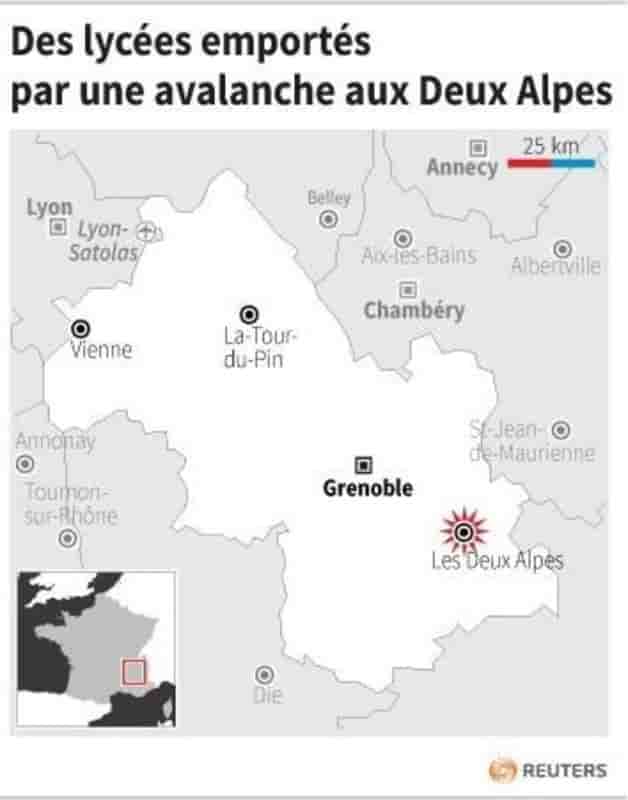 Des lyceens emportes par une avalanche aux deux-alpes
