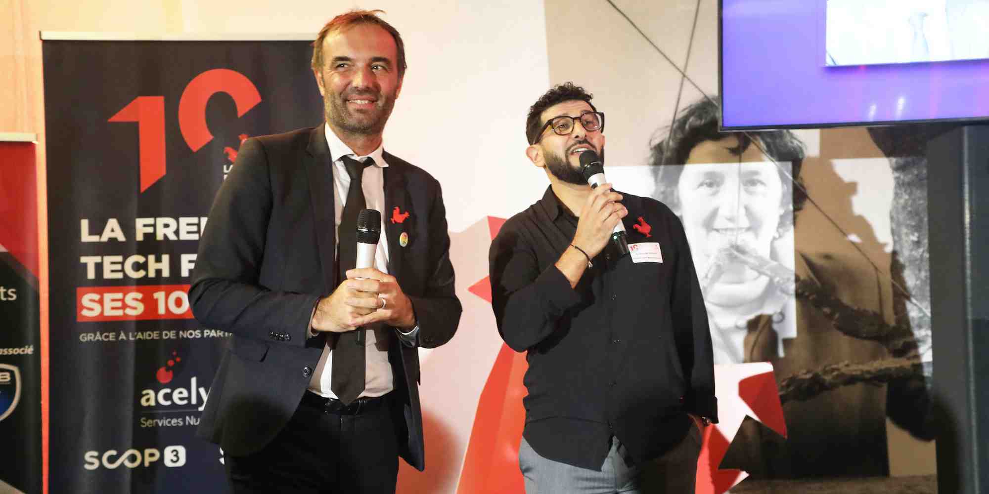Michael Delafosse, mairie de Montpellier, et Nordine Nordine El Ouachmi, président de la French Tech Méditerranée, à l'occasion de la célébration des 10 ans de l'écosystème tech local le 10 octobre au Musée Fabre.