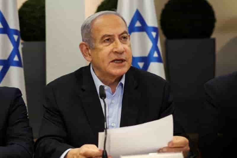 Le premier ministre israelien benjamin netanyahu, au ministere de la defense, a tel aviv