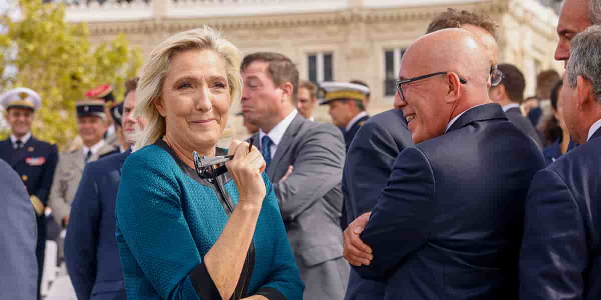 Marine Le Pen et Éric Ciotti lors de la visite du roi Charles III le 20 septembre 2023.