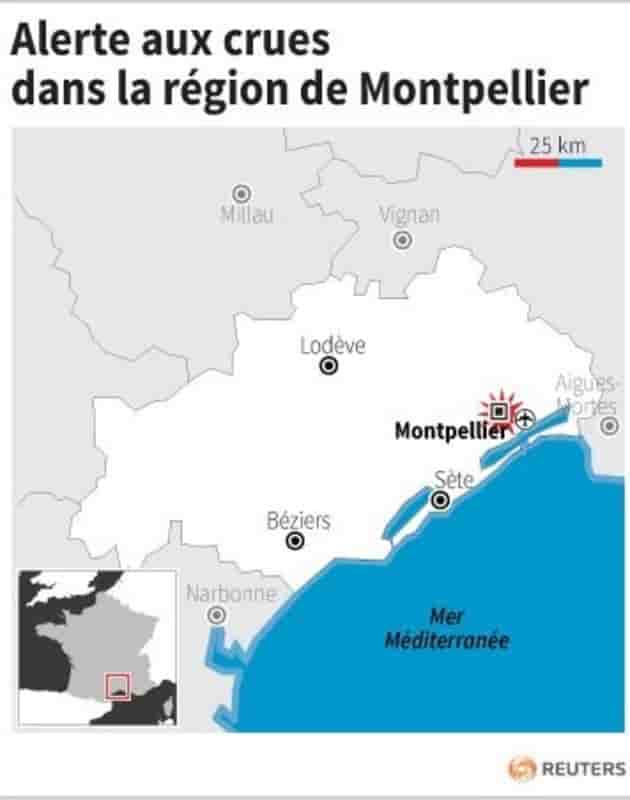 Alerte aux crues dans la région de Montpellier, envoi de renforts