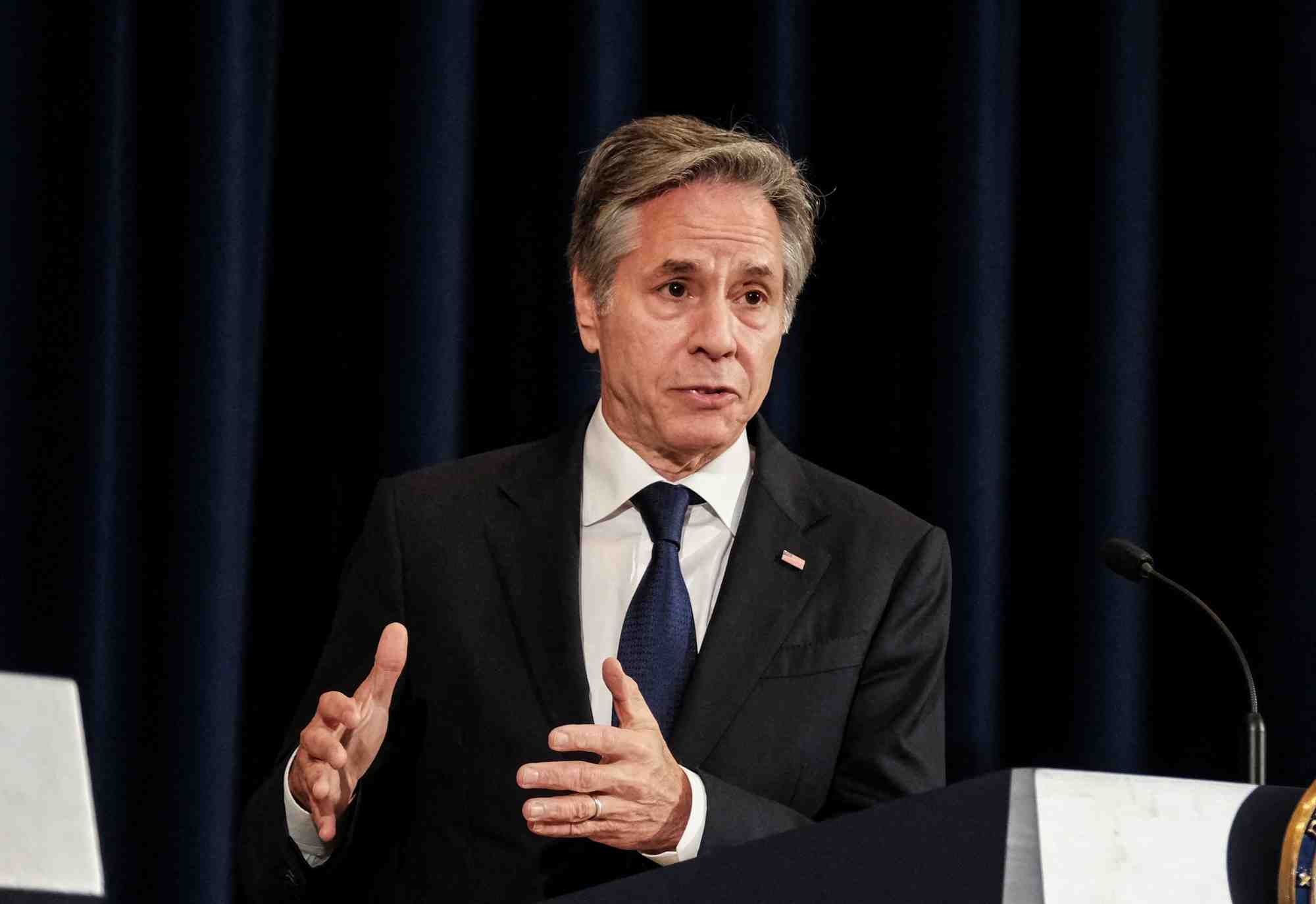 Le secretaire d'etat americain antony blinken tient une conference de presse a washington, aux etats-unis