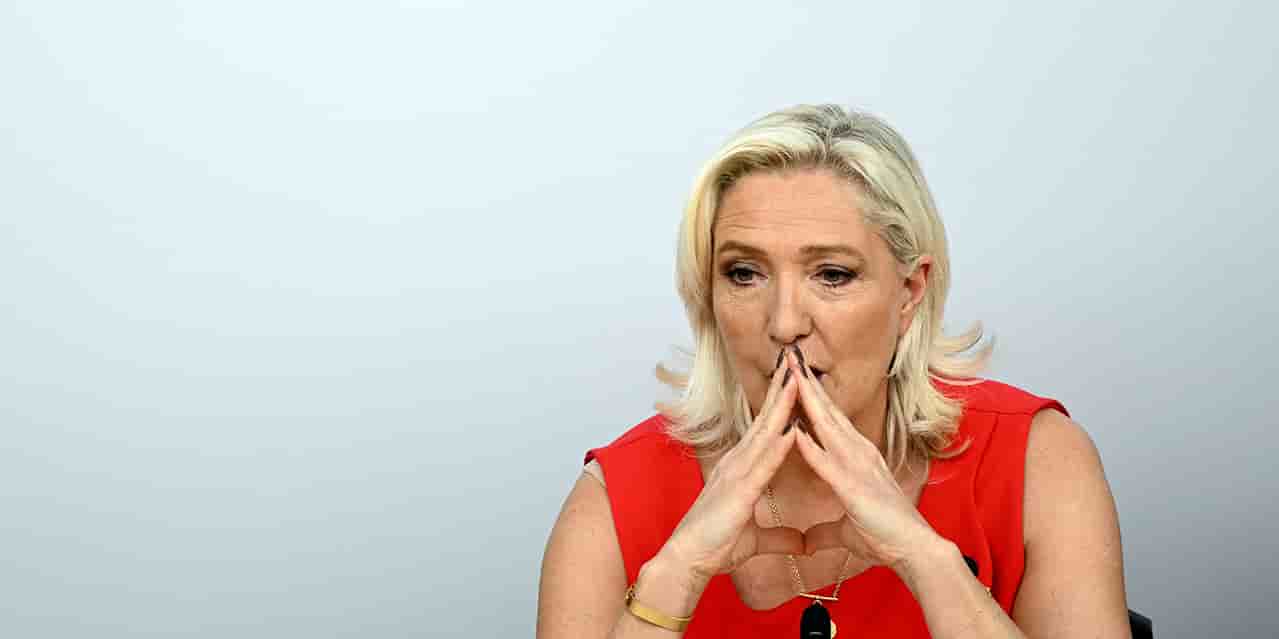 Marine Le Pen lors du rassemblement pour « l'union nationale » entre le RN et l'UDR, le 28 juin.