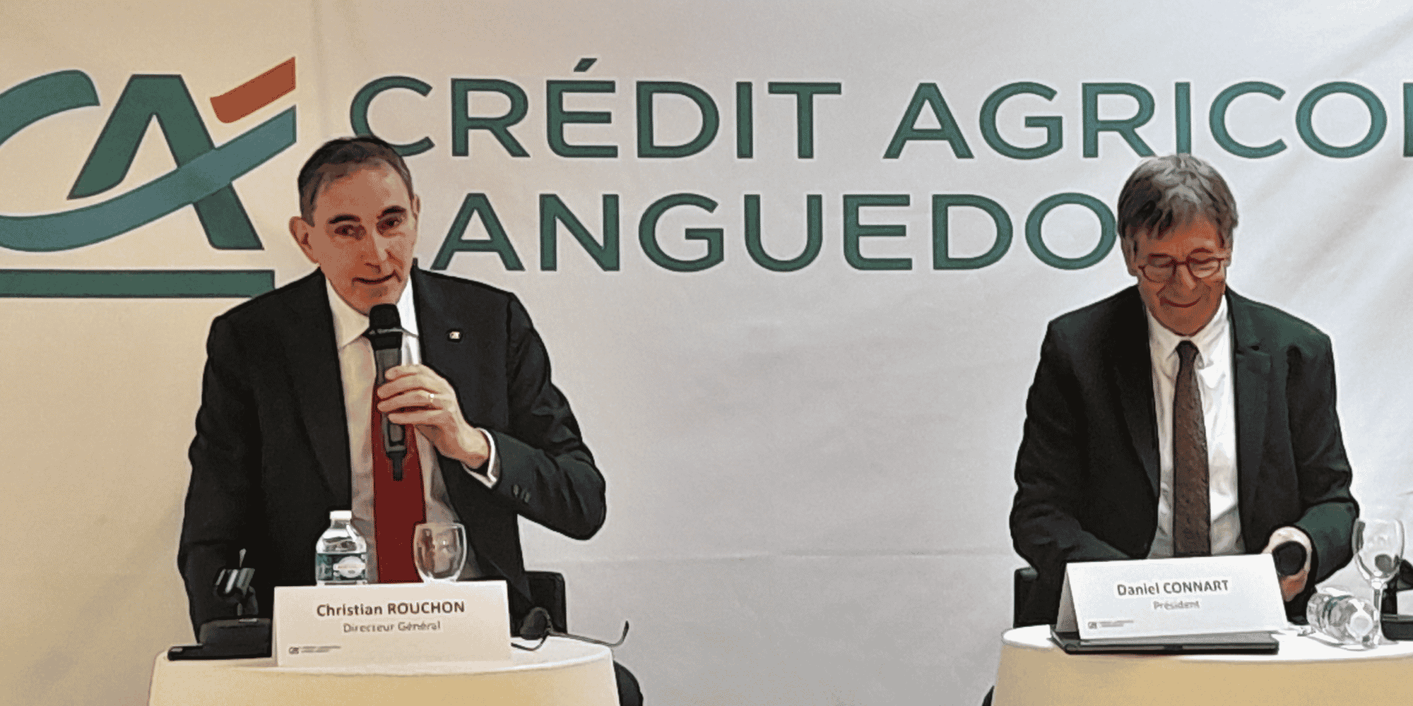 Christian Rouchon, directeur général, et Daniel Connart, président du Crédit Agricole du Languedoc, le 14 février 2023.
