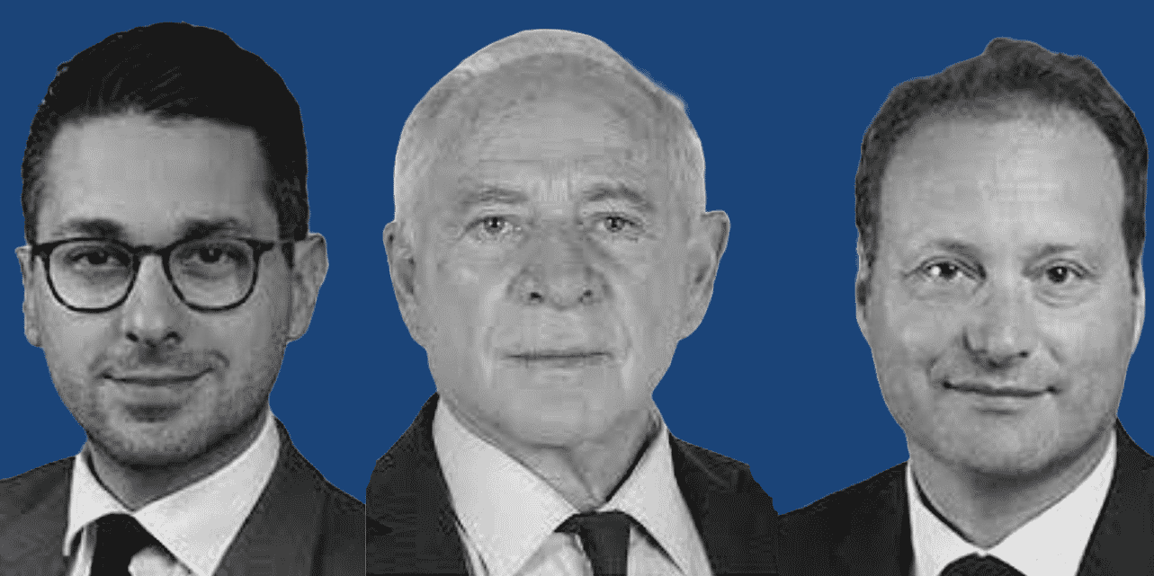 De gauche à droite, Hadrien Ghomi, député de Seine-et-Marne, François Patriat, sénateur de la Côte-d’Or, président du groupe des sénateurs RDPI, Sylvain Maillard, député de Paris, président du groupe des députés Renaissance.