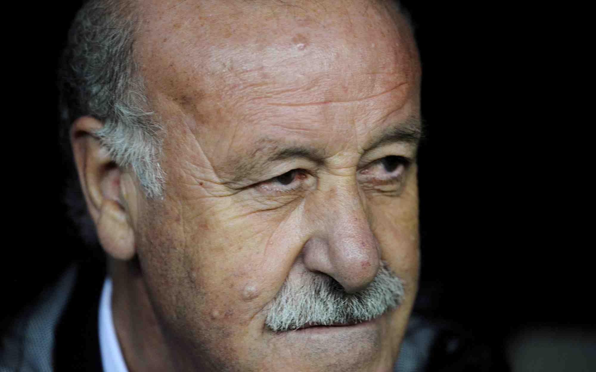 Vicente del bosque sur le banc de touche avant le debut du match de qualification pour l'euro 2016 contre la slovaquie a oviedo, espagne