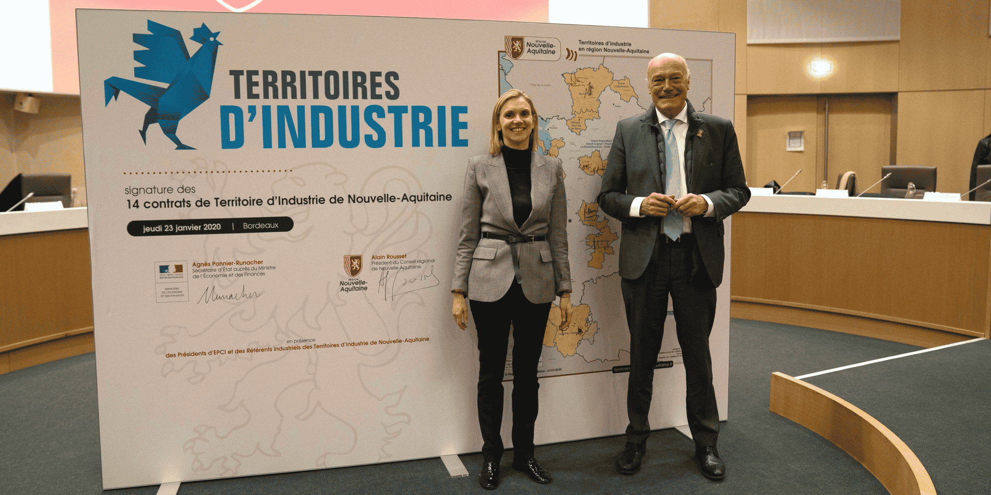 Agnès Pannier-Runacher, secrétaire d'Etat, et Alain Rousset, président du Conseil régional de Nouvelle-Aquitaine