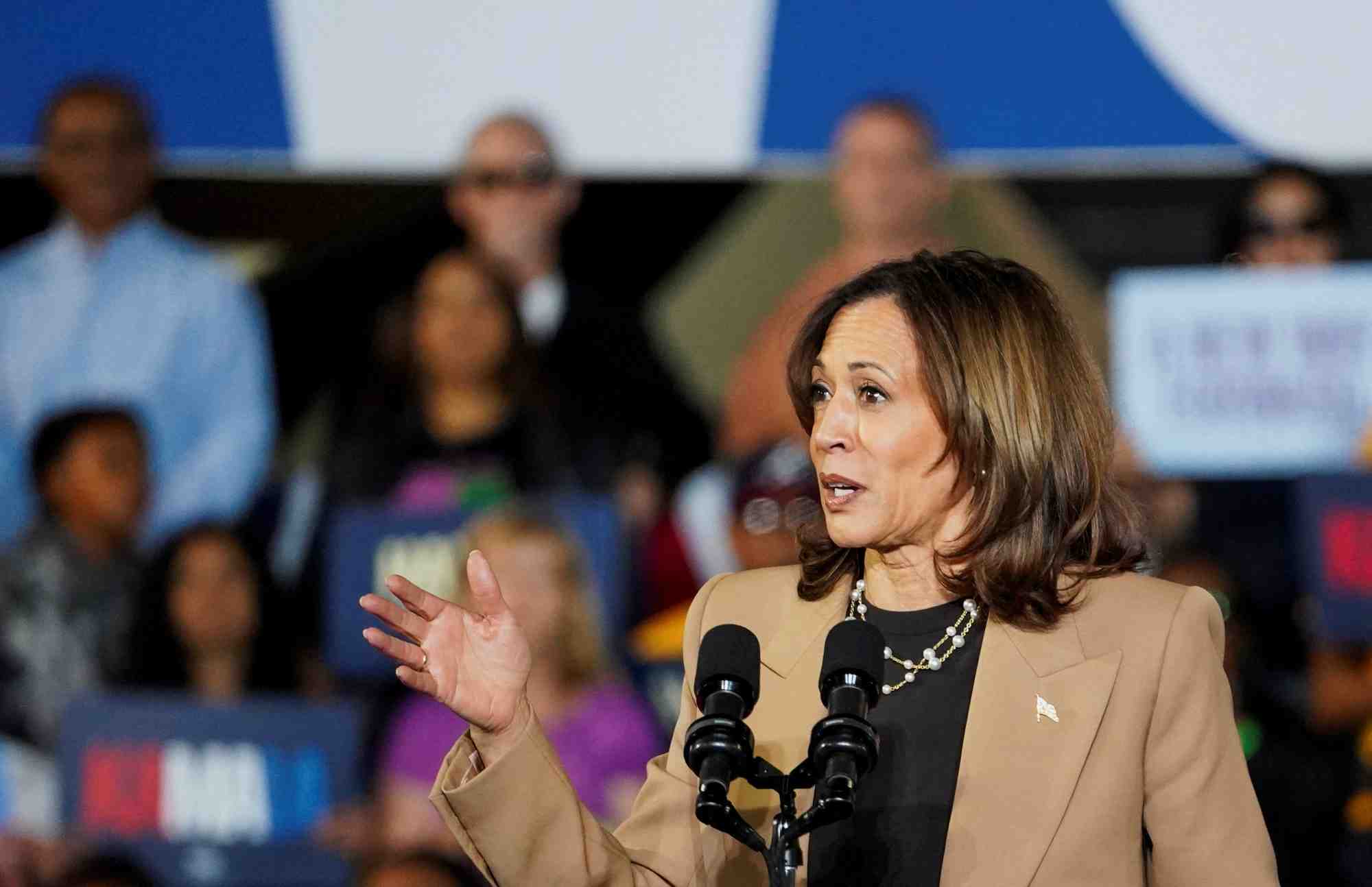 La candidate democrate a la presidence, la vice-presidente des etats-unis kamala harris, en georgie