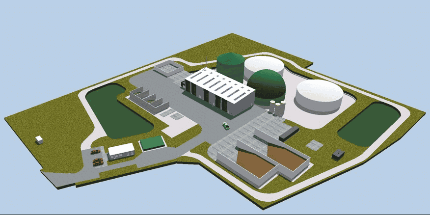 La modélisation du futur méthaniseur de CVE sur un terrain du Grand Port Maritime de Bordeaux.