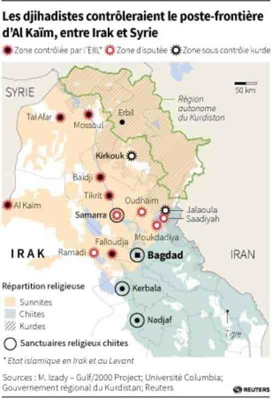 Les djihadistes sunnites contrôleraient un poste-frontière en Irak