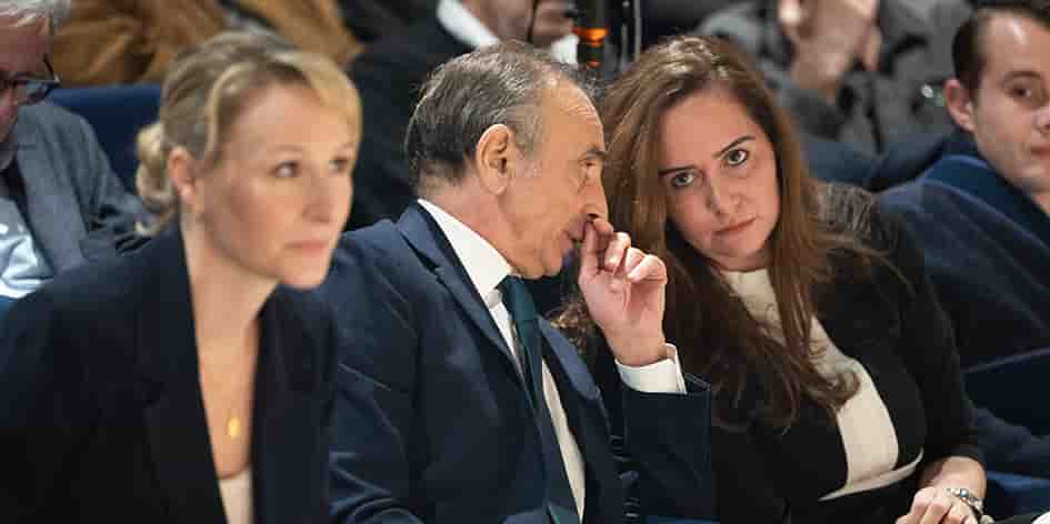 Marion Maréchal, Éric Zemmour et Sarah Knafo à Paris, le 20 février.