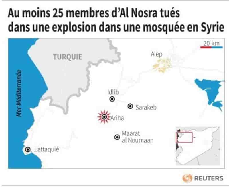 Au moins 25 membres d’al nosra tues dans une explosion dans une mosquee en syrie