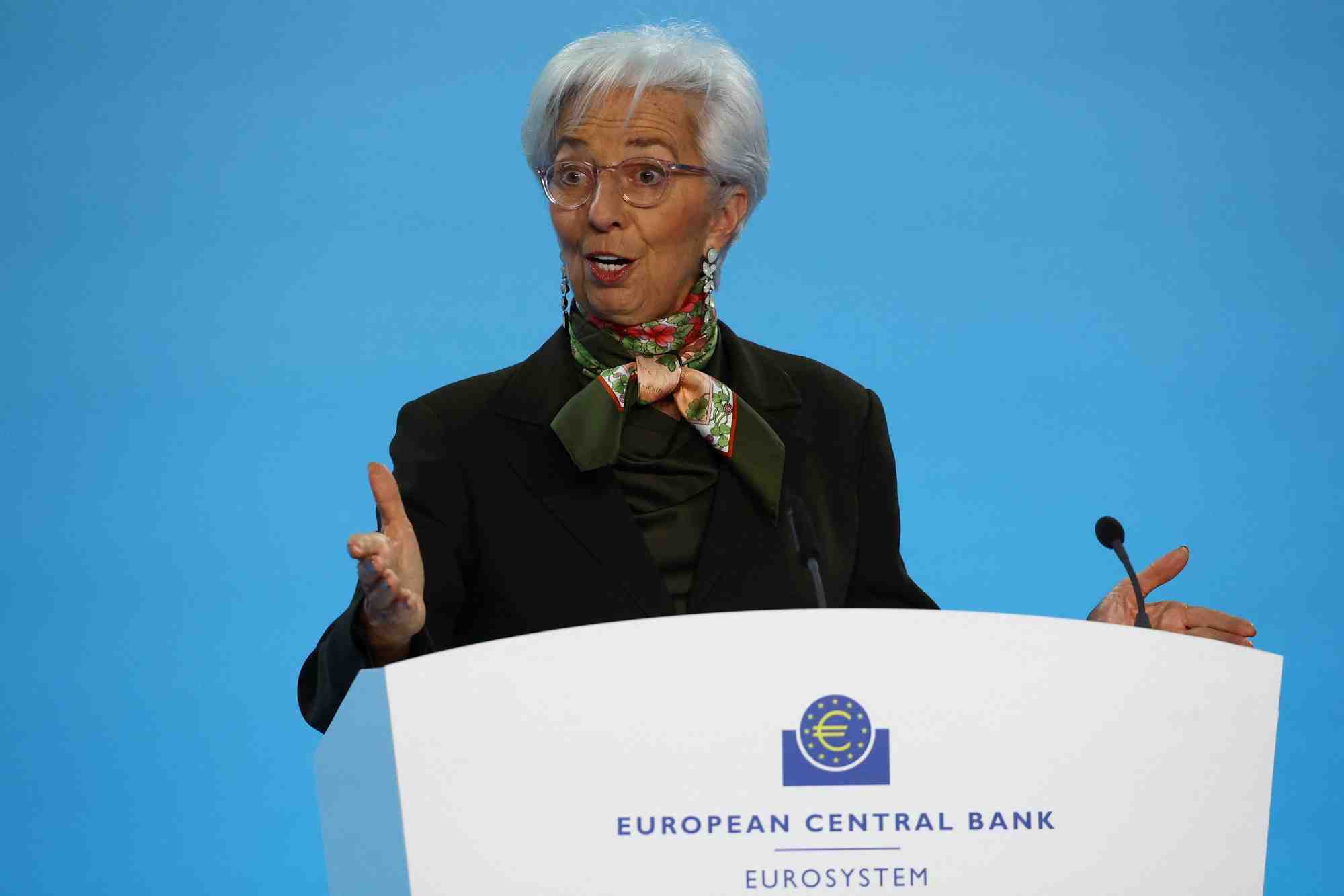 La presidente de la bce christine lagarde lors d'une reunion de politique monetaire du conseil des gouverneurs, a francfort