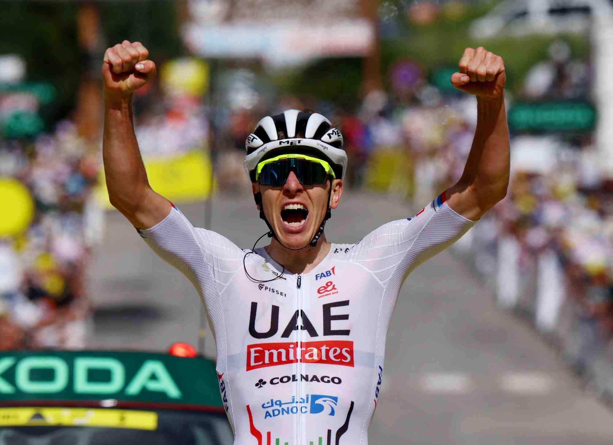 Tadej pogacar a l'arrive de la quatrieme etape du tour de france