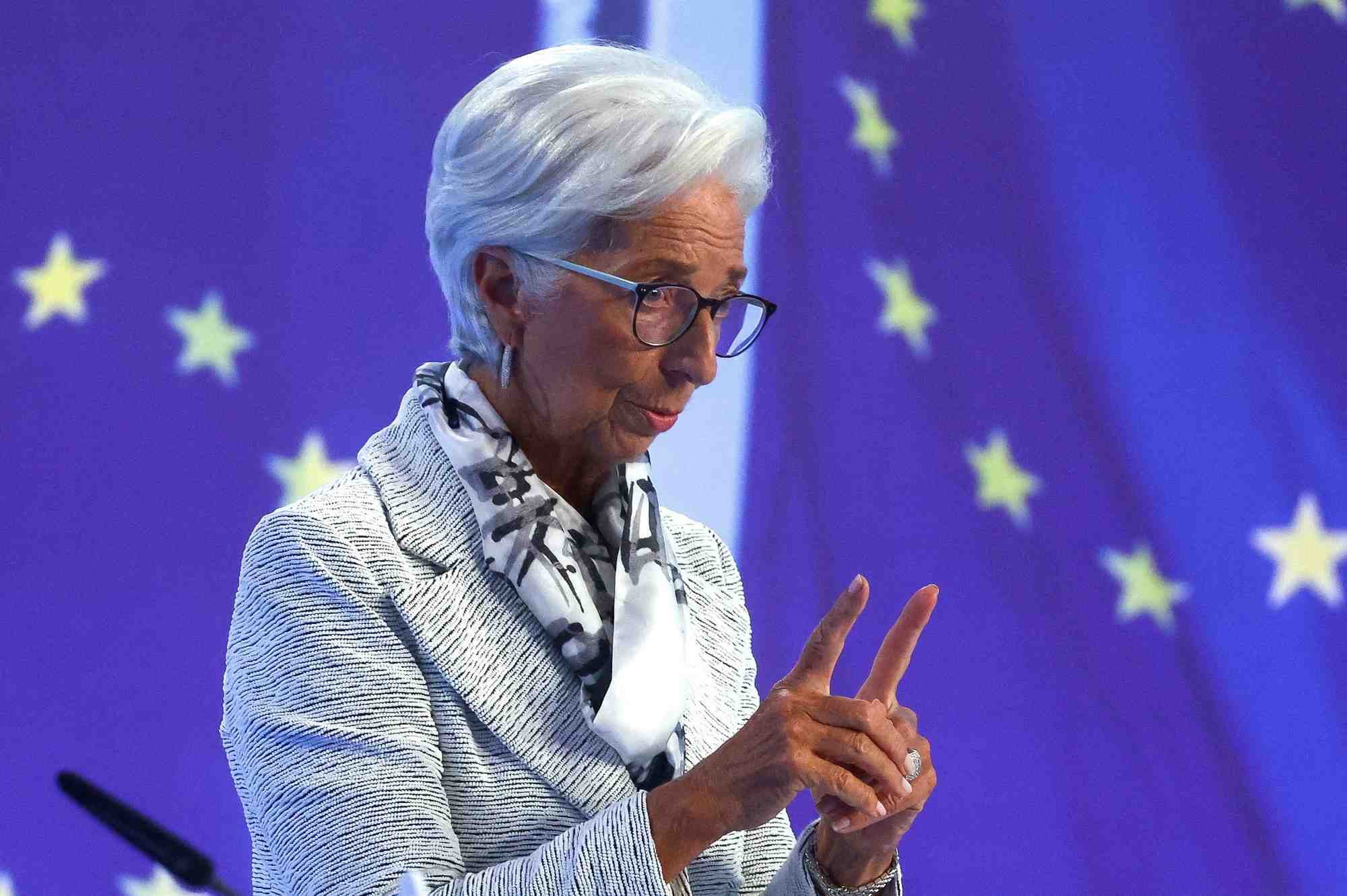 Christine lagarde, presidente de la banque centrale europeenne, lors d'une conference de presse a francfort