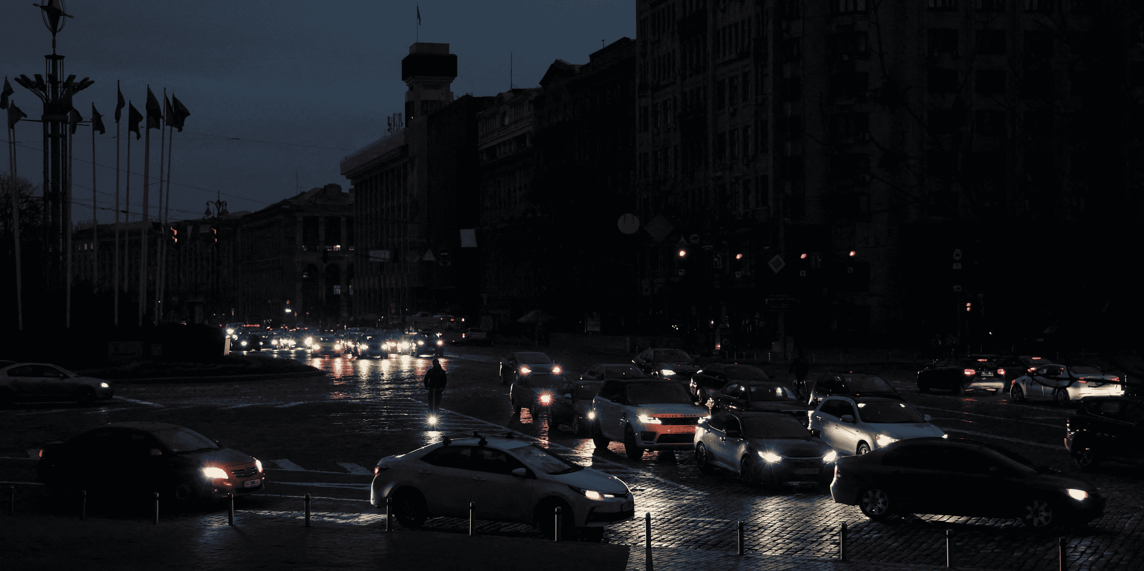 Photo d'archives du centre-ville de kyiv sans electricite apres des attaques de missiles russes en ukraine