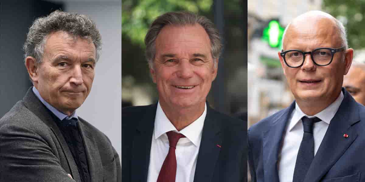 Franck Leroy (à gauche), président de la Région Grand-Est. Renaud Muselier (au centre), président de la Région Sud. Édouard Philippe (à droite), maire du Havre.