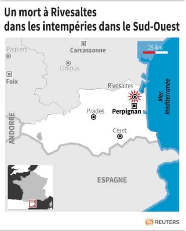 Crues dans le Sud-Ouest, un mort à Rivesaltes