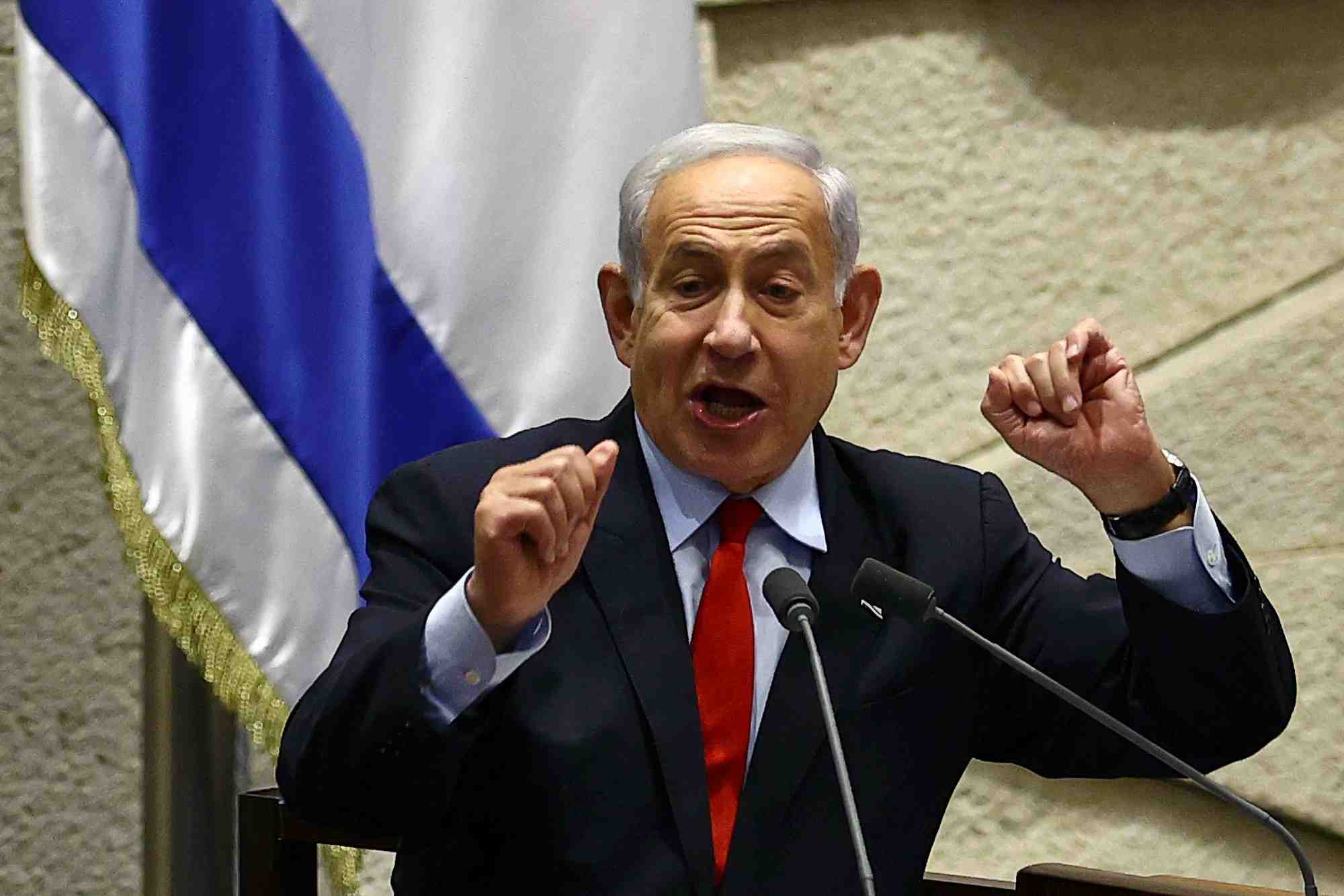 Le premier ministre israelien benjamin netanyahu s'exprime lors d'une reunion a la knesset