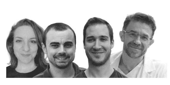 De gauche à droite : le docteur Anca Chiriac (CHU de Montpellier), Fabien Bucamp (Codinsight), Jorick Lartigau (Codinsight), le Professeur Pascal Demoly (CHU de Montpellier).