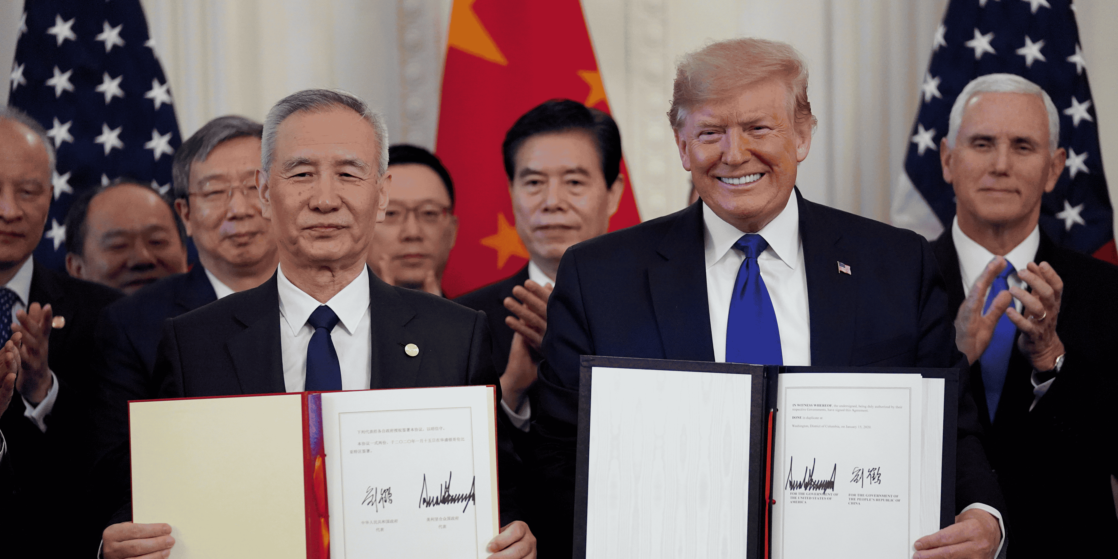 Donald Trump, aux côtés du vice-Premier ministre de la Chine, Liu He, après la signature de la phase 1 de l'accord Chine-Etats-Unis