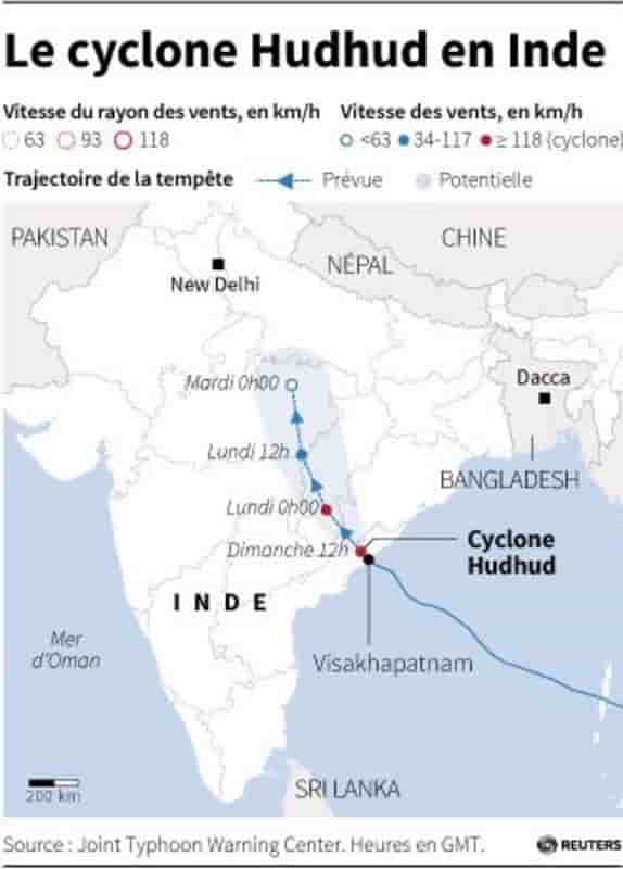 Le cyclone Hudhud a fait 24 morts en Inde, crainte d'inondations