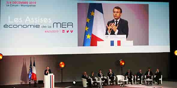Emmanuel Macron a pris la parole à l'ouverture des Assises de l'économie de la mer à Montpellier, le 3 décembre 2019.