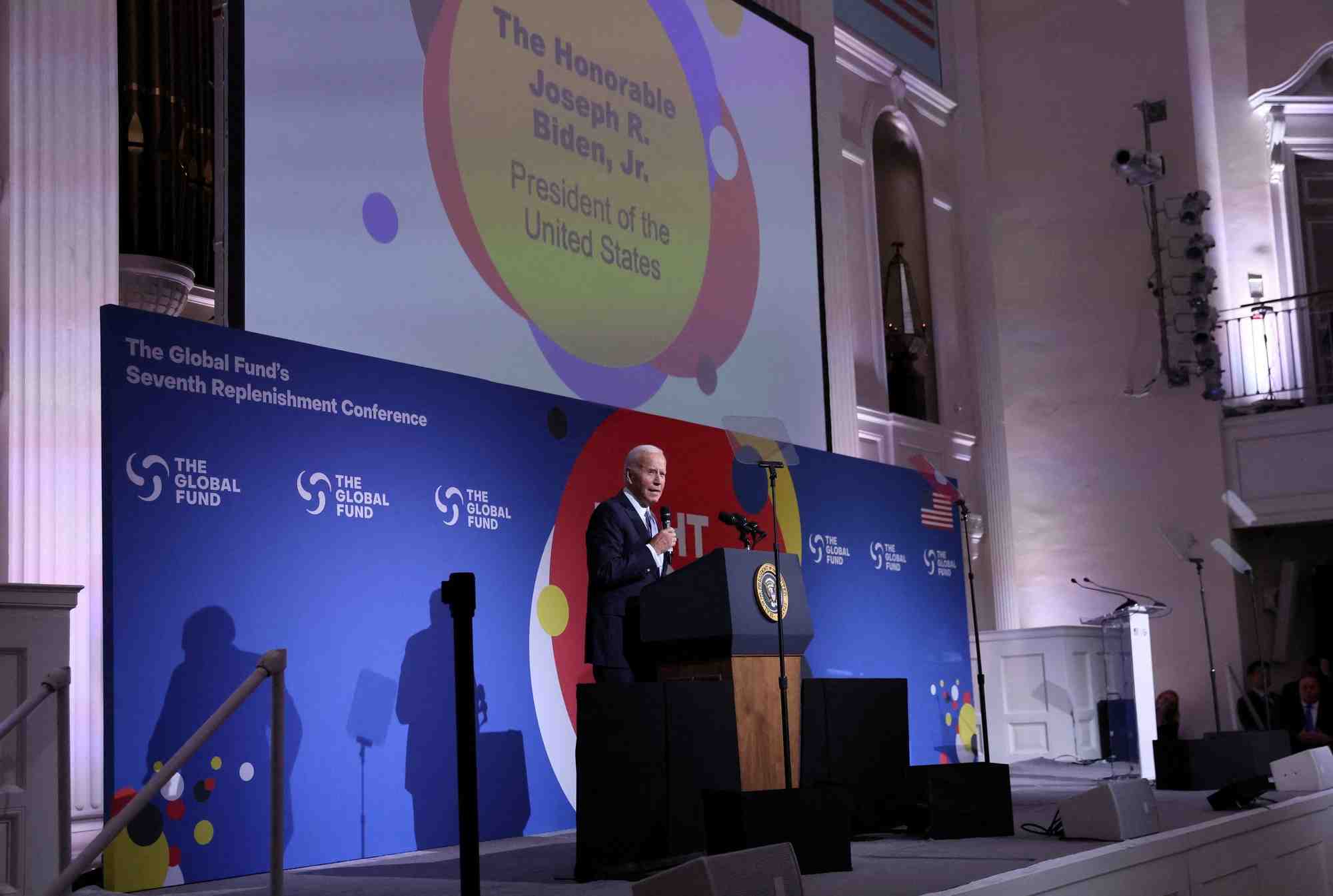 Photo d'archives: joe biden prononce un discours lors de la septieme conference de reconstitution des ressources du fonds mondial a new york