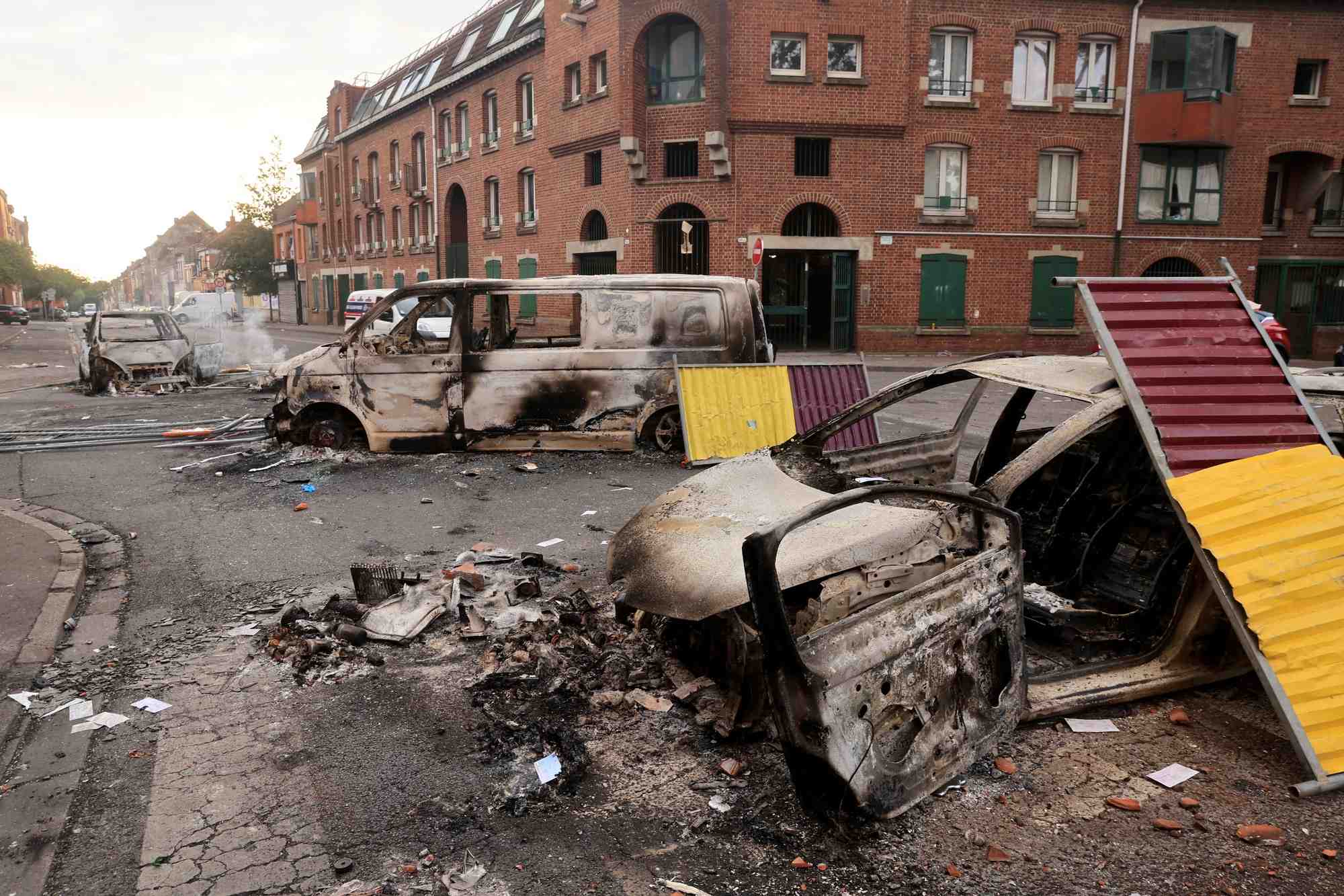 Aftermath after a third night of riots between protesters and police in france