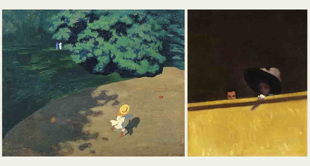 « Enfant jouant au ballon » ou « Le Ballon », 1899, musée d'Orsay, Paris ; et « La Loge de théâtre, le monsieur et la dame », 1909, collection particulière.