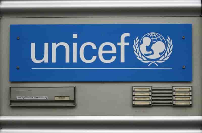 The logo of unicef is pictured at their headquarters in cologne