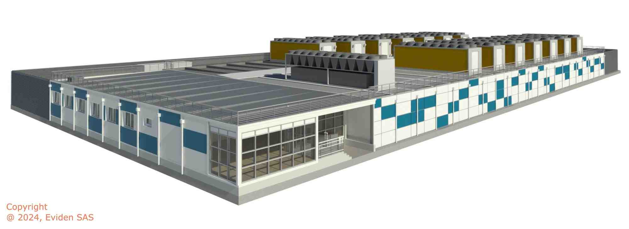 Vue d’artiste du futur data center modulaire développé par Eviden à Angers pour le centre de recherche allemand Jülich.