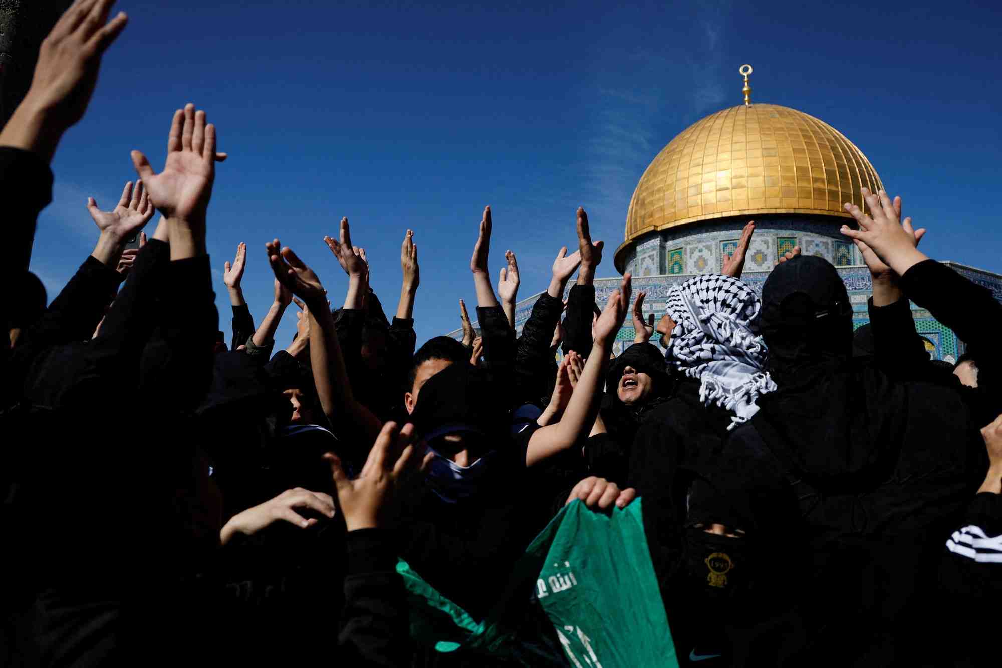 Photo d'archives des palestiniens qui protestent contre l'activite recente a gaza dans la vieille ville de jerusalem