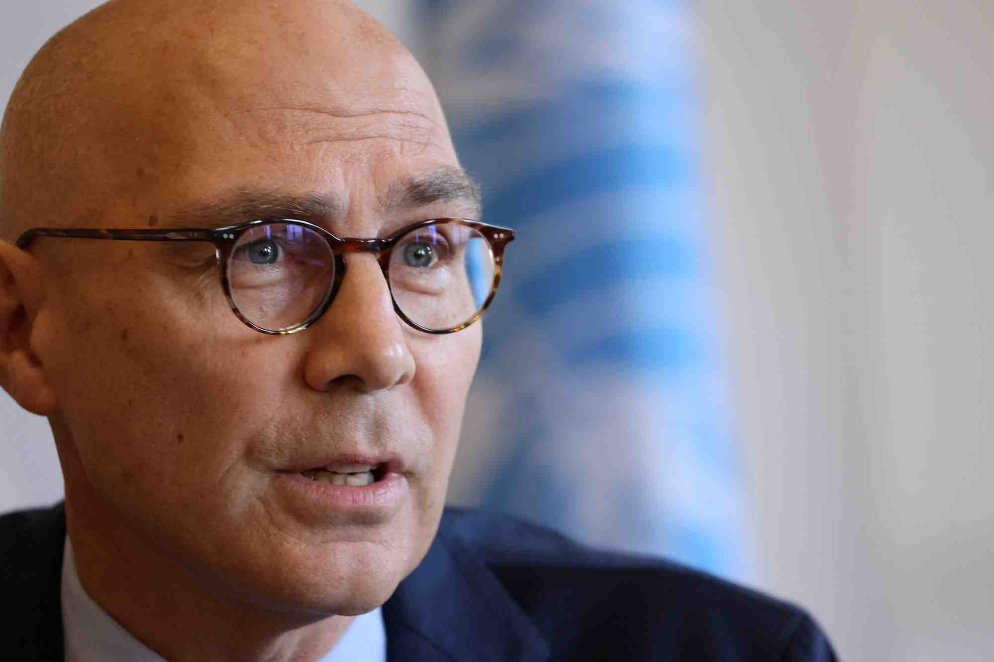 Le haut-commissaire des nations unies aux droits de l'homme (hcdh), volker turk, lors d'une conference de presse au palais wilson