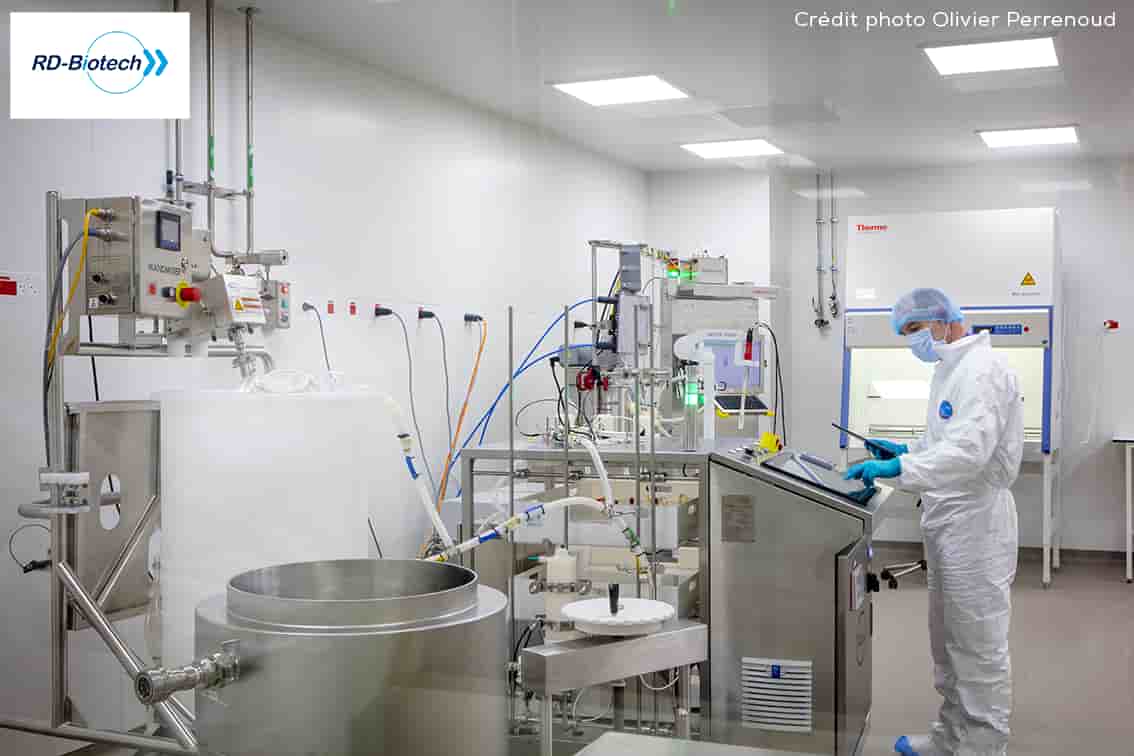 Unité de production d’ADN plasmidique Grade GMP chez RD Biotech, à Besançon, dans le Doubs.
