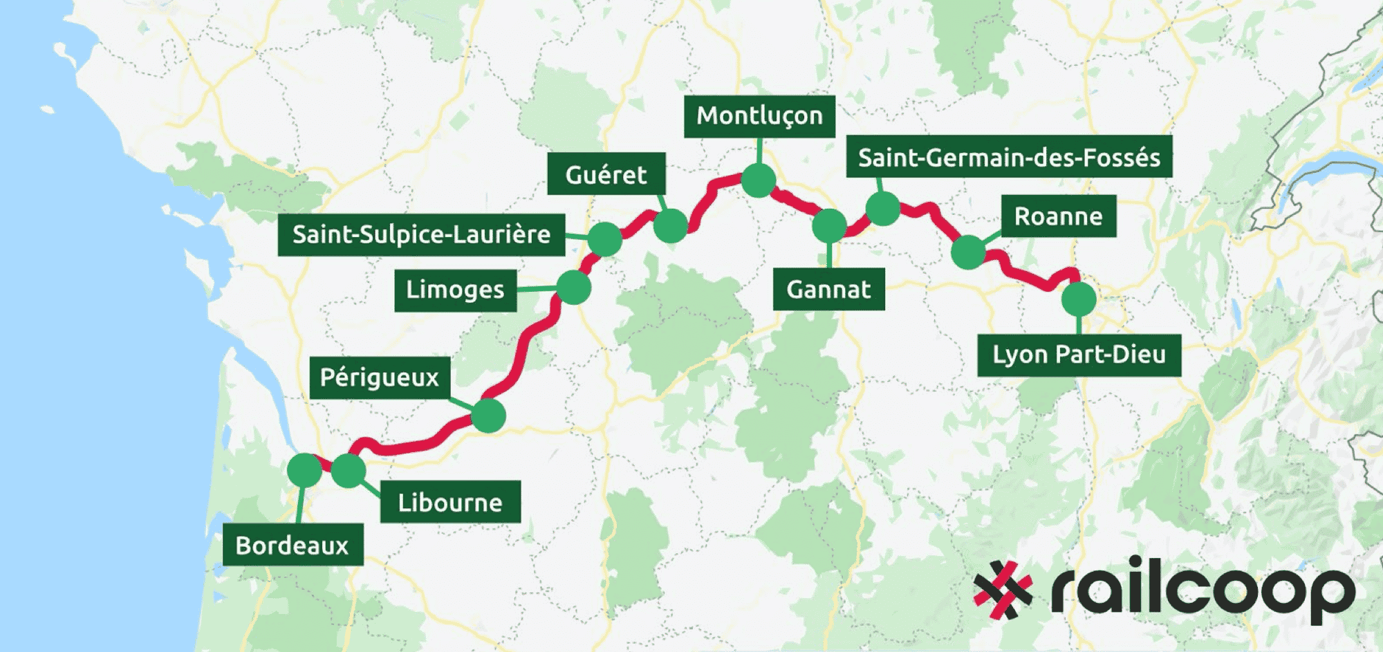 L'itinéraire de la future ligne ferroviaire que doit exploiter Railcoop d'ici fin 2024.