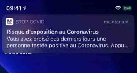 L'alerte que recevront les "cas contact", les personnes qui ont été en contact rapproché avec un individu qui s'est révélé positif au Covid-19.