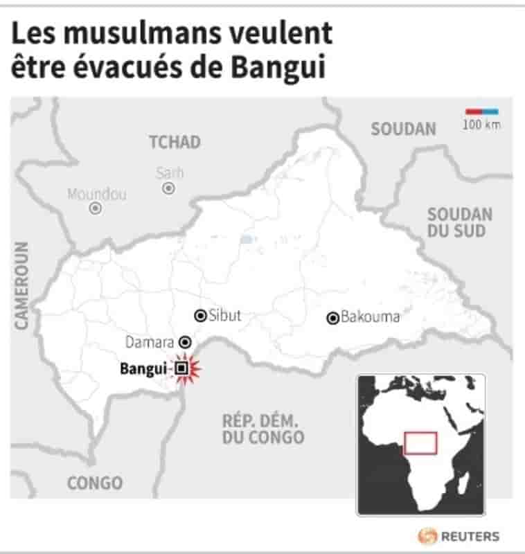 Les musulmans manifestent à Bangui pour demander leur évacuation