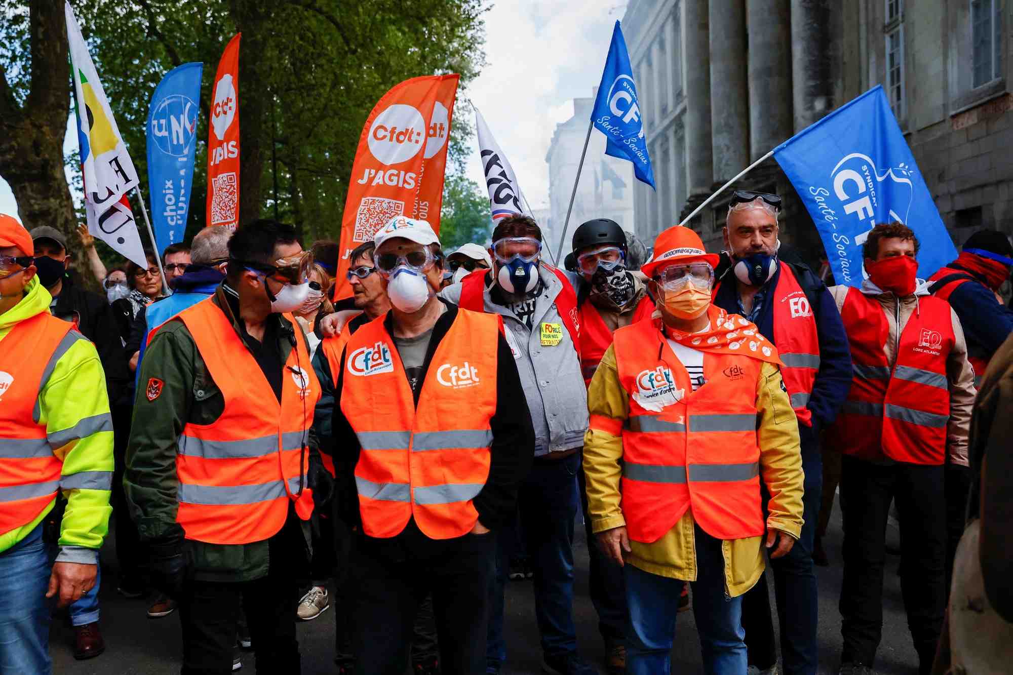 Les membres du syndicat lors d'une manifestation a nantes