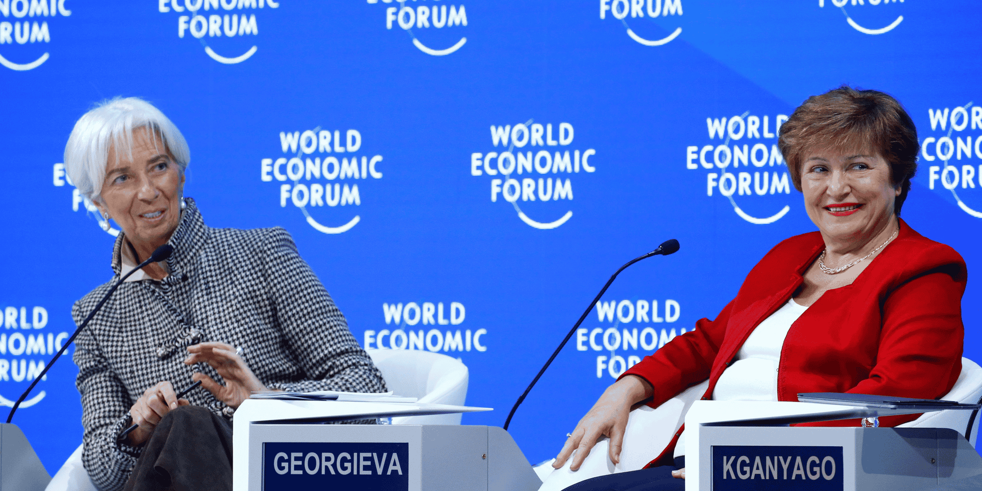 Christine Lagarde avec Kristalina Georgieva au Forum de Davos en janvier 2019.